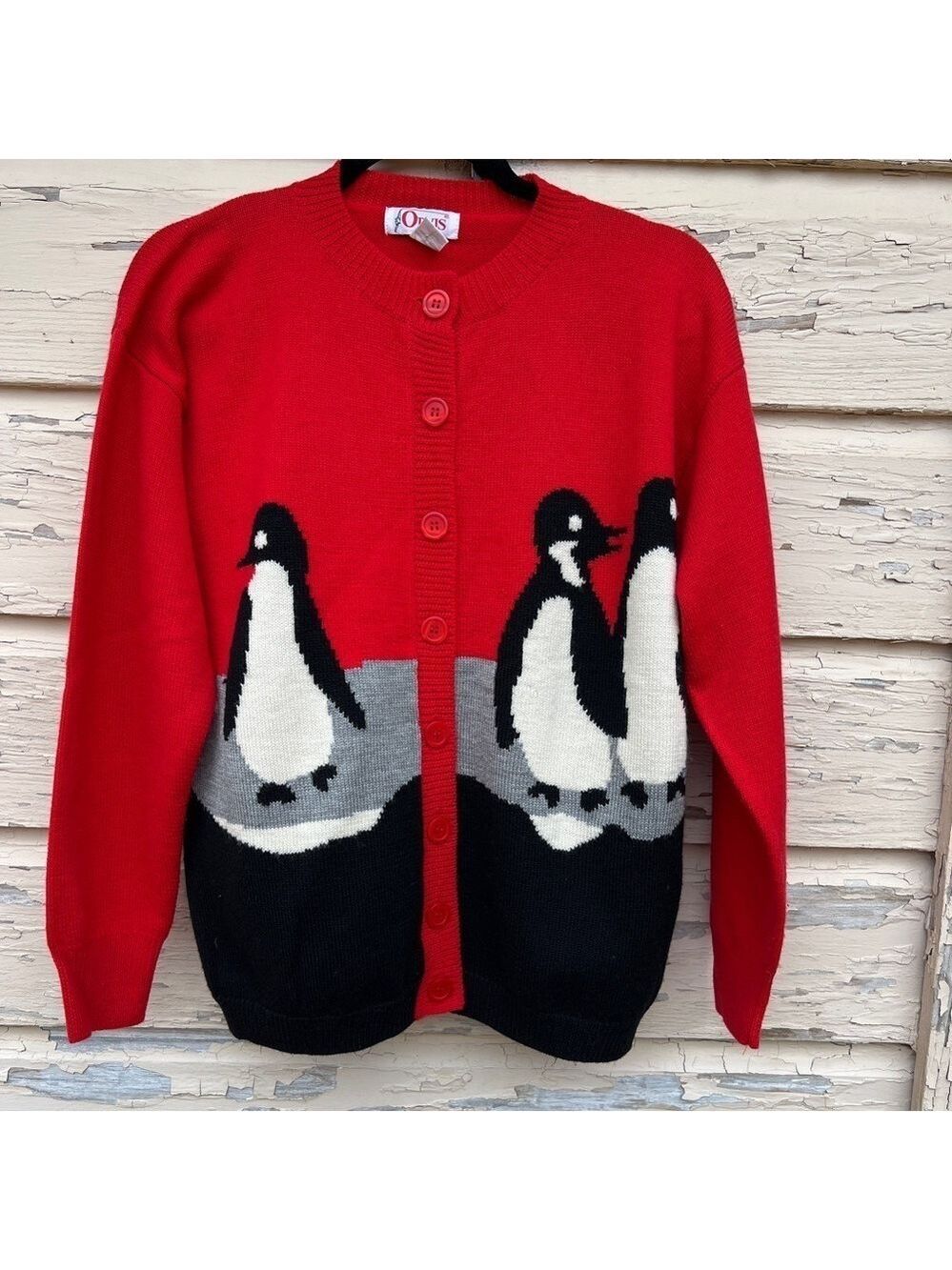 Vintage 70s 80s Orvis 100% Wool Penguins Holidays Cardigan Sweater M